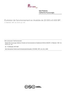 Évolution de l environnement en Anatolie de 20 000 à 6 000 BP. - article ; n°2 ; vol.23, pg 7-24