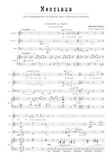 Partition complète, Herzlaub pour voix, cor, violoncelle et harpe
