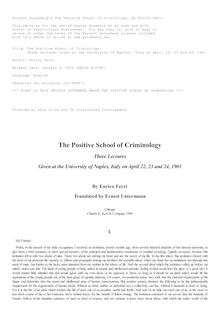 The Positive School of Criminology - Three Lectures Given at the University of Naples, Italy on April 22, 23 and 24, 1901