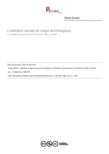 L utilisation sociale du risque technologique - article ; n°1 ; vol.4, pg 65-87