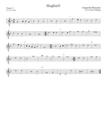 Partition ténor viole de gambe 1, octave aigu clef, Gagliard, Bassano, Augustine