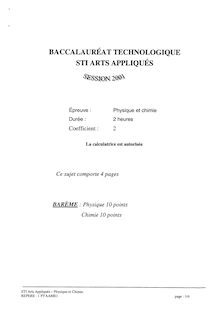 Physique - Chimie 2001 S.T.I (Arts Appliqués) Baccalauréat technologique