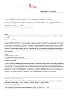 Une méthode d analyse interne des modèles macro-économétriques multinationaux : présentation et application au modèle de R.C. Fair - article ; n°2 ; vol.73, pg 43-61
