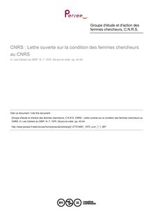 CNRS : Lettre ouverte sur la condition des femmes chercheurs au CNRS - article ; n°1 ; vol.7, pg 42-44
