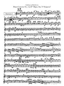 Partition clarinette 1, 2 (en B♭, A), Piano Concerto No.5, Emperor