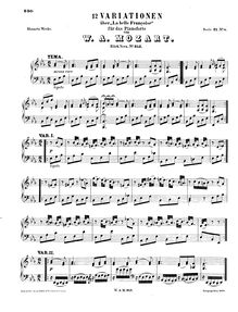 Partition complète, 12 Variations on La belle françoise, Variationen über La belle françoise