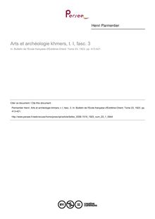 Arts et archéologie khmers, t. I, fasc. 3 - article ; n°1 ; vol.23, pg 413-421