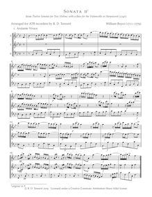 Partition Sonata No.2, 12 sonates pour 2 violons avec a basse pour pour violoncelle ou Harpsicord par William Boyce