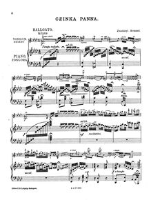 Partition de piano, Czinka Panna pour violon et Piano