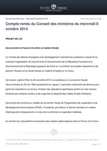 Compte-rendu du Conseil des ministres du mercredi 8 octobre 2014