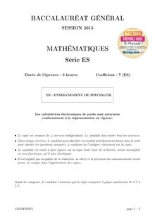 Sujet BAC 2015 PONDICHÉRY - ES Mathématiques