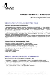 COMMUNICATION, MÉDIAS ET MÉDIATISATION Stages : exemples de ...