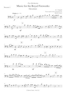 Partition basson 1, Music pour pour Royal Fireworks, Fireworks Music par George Frideric Handel