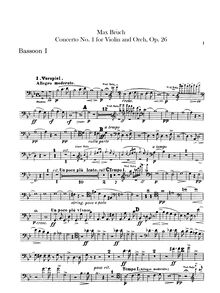 Partition basson 1, 2, violon Concerto No 1, G minor, Bruch, Max