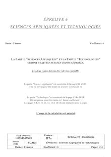 Sciences appliquées et technologies 2004 Hôtellerie Baccalauréat technologique