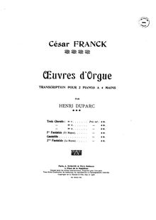 Partition complète, Fantaisie, Op.16, Six Pièces pour Grand Orgue – No.1 par César Franck