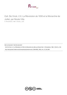Coll. De Vinck, t.VI, La Révolution de 1830 et la Monarchie de Juillet, par Nicole Villa  ; n°28 ; vol.10, pg 320-320
