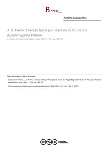 J. G. Freire. A versão latina por Pascásio de Dume dos Apophthegmata Patrum  ; n°1 ; vol.186, pg 103-105