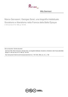 Marco Gervasoni, Georges Sorel, una biografîa intellettuale. Socialismo e liberalismo nella Francia della Belle Époque  ; n°1 ; vol.16, pg 193-195