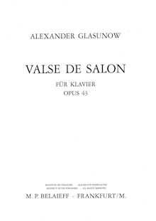 Partition complète, Valse de salon, Op.43, Glazunov, Aleksandr
