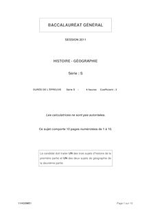 Bac 2011 S Histoire Geographie