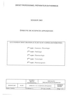Sciences appliquées 2003 BP - Préparateur en pharmacie