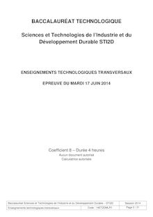 Bac 2014 - Série STI2D - Enseignements technologiques transversaux