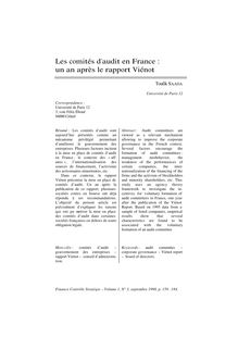 Les comités d audit en France : un an après le rapport Viénot