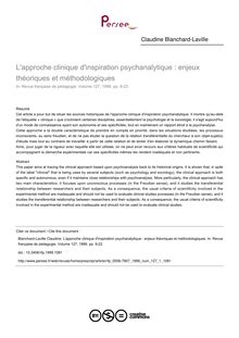 L approche clinique d inspiration psychanalytique : enjeux théoriques et méthodologiques - article ; n°1 ; vol.127, pg 9-22