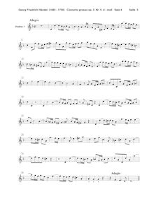 Partition violons I, Concerto Grosso en D minor, HWV 316, D minor par George Frideric Handel