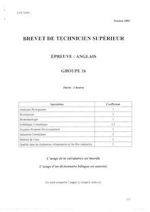 Anglais 2002 BTS Biotechnologie