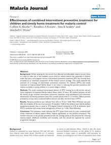 Effectiveness of combined intermittent preventive treatment for children and timely home treatment for malaria control