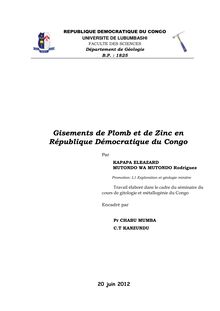 Les gisements de Plomb et de Zinc en République Démocratique du Congo
