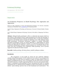 An evolutionary perspective on health psychology: New approaches and applications