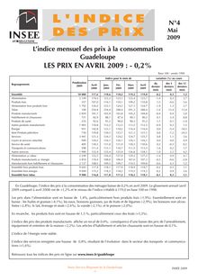 Lindice mensuel des prix à la consommation de Guadeloupe en avril 2009 : -0,2%