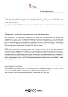 Evénement de langage, situation sociolinguistique et validité des interprétations - article ; n°1 ; vol.59, pg 47-72