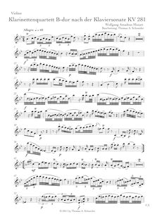 Partition violon, Piano Sonata No.3, B♭ major, Mozart, Wolfgang Amadeus