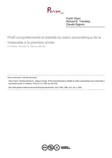 Profil comportemental et stabilité du statut sociométrique de la maternelle à la première année - article ; n°4 ; vol.43, pg 423-438