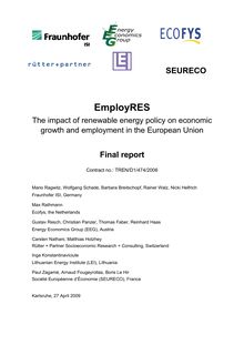 EmployRES. The impact of renewable energy policy on economic growth and employment in the European Union.