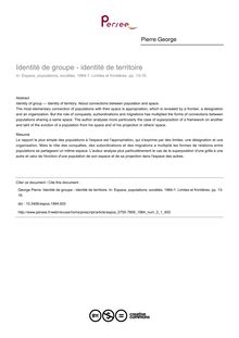 Identité de groupe - identité de territoire - article ; n°1 ; vol.2, pg 13-16
