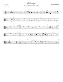 Partition ténor viole de gambe 1, alto clef, madrigaux pour 5 voix par  Felice Anerio par Felice Anerio