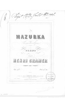 Partition complète, Mazurka caractéristique, Op.93, C minor, Cramer, Henri