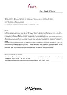 Reddition de comptes et gouvernance des collectivités territoriales françaises - article ; n°4 ; vol.21, pg 71-88
