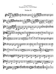 Partition violons II, Symphony No.1, D Major, Schubert, Franz