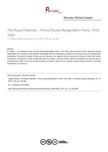 The Royal Pretender : Prince Douala Manga Bell in Paris, 1919-1922. - article ; n°54 ; vol.14, pg 339-358
