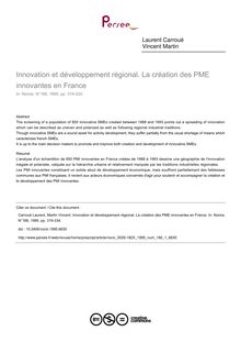 Innovation et développement régional. La création des PME innovantes en France - article ; n°1 ; vol.166, pg 319-334