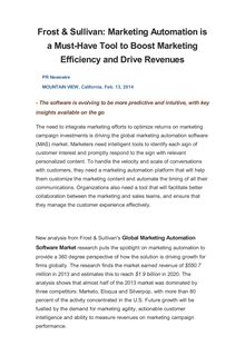 Frost & Sullivan: Marketing Automation is a Must-Have Tool to Boost Marketing Efficiency and Drive Revenues