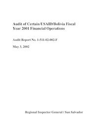 Audit of Certain USAID Bolivia Fiscal