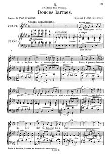 Partition complète, Douces larmes, A♭ major, Duvernoy, Victor Alphonse