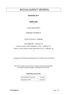 Sujet LV1 - Bac général - Anglais 2017